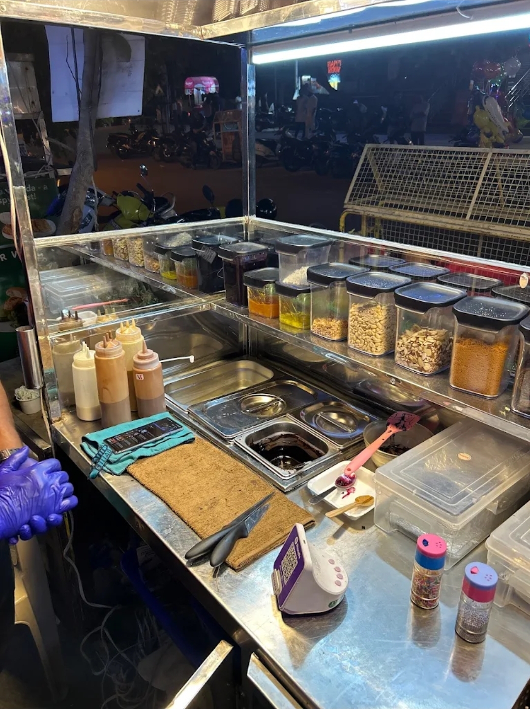 Wide view of toppings and sauces